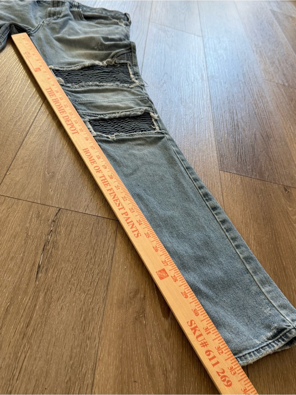 Men's Stacked light blue Skinny Motto Biker Jeans with Ribbed Knee Panels 34x32 - Picture 9 of 10